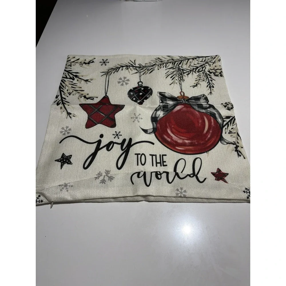 MERRY/BRIGHT Christmas Burlap Throw Pillow Cover 16x16 Winter Holiday 4 PCs‎